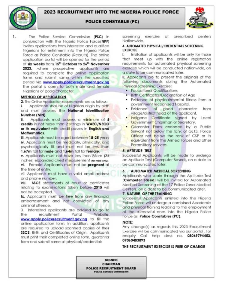 Apply Nigerian Police Recruitment For Constable And Artisans 2023