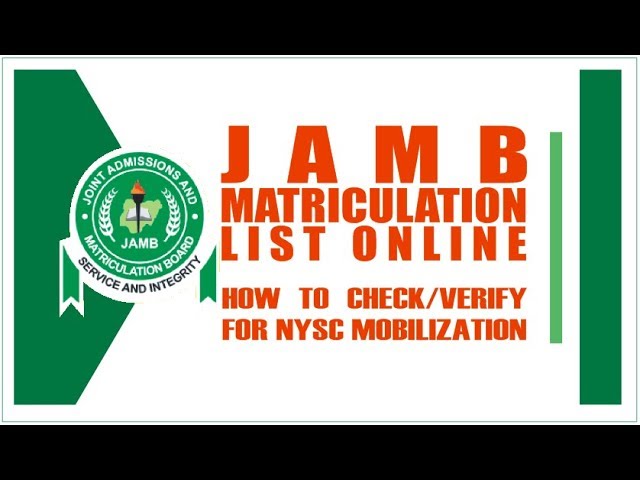 JAMB Matriculation List Portal for NYSC Mobilization