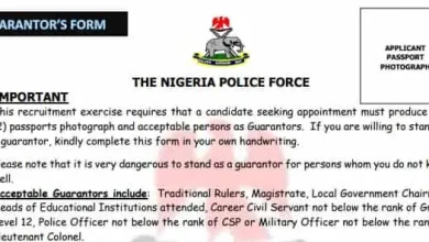 Download Nigeria Police Guarantors Form for Recruitment